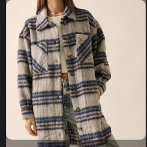 Promesa Blue & Gray Plaid Teddy Jacket/ Into The Woods / NWT / Small / Oversized